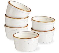 ONEMORE Lot de 6 ramequins de 170,1 g, résistants au four, assiettes soufflées en céramique avec bord brun, tasses de cuisson mouchetées pour crème brûlée, pudding, crème pâtissière, glace, planche de