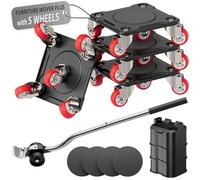 ONEON Kit de Déplace Meuble Lourd avec roulettes et Diable avec élévateur auxiliaire - ven Acier au Carbone améliorées et roulettes pivotantes à 360° améliorées, supporte Jusqu’à 500 kg (M, Rouge)