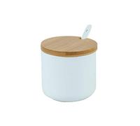 OnePine 260ml Céramique Sucrier Rond Seasoning Containers Pot à épices Sel Spice Jar Condiments boîte avec Cuillère et Couverture de Bambou