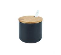 Onepine 260ml Céramique Sucrier Rond Seasoning Containers Pot à épices Sel Spice Jar Condiments boîte avec Cuillère et Couverture de Bambou
