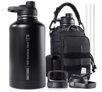 OneTigris – Bouteille isotherme en acier inoxydable, 1,9 L / 64 oz, avec sac en nylon. Gourde sportive avec une bonne isolation, 3 bouchons pour vélo, camping, yoga, salle de sport, chasse, pêche – No