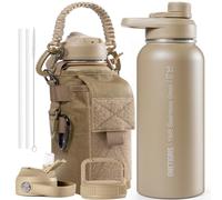 OneTigris Gourde en acier inoxydable, bouteille d'eau 1L haute capacité, bouteille de sport avec un bon effet isolant pour vélo, camping, yoga, salle de sport, airsoft, Noir, Brun Coyote, 32OZ