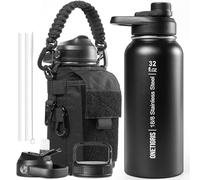 OneTigris Gourde en acier inoxydable, bouteille d'eau 1L haute capacité, bouteille de sport avec un bon effet isolant pour vélo, camping, yoga, salle de sport, airsoft, Noir, 32OZ
