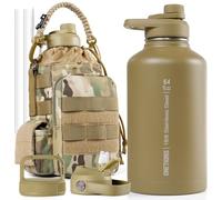 OneTigris Gourde en acier inoxydable, bouteille d'eau 2L haute capacité, bouteille de sport avec un bon effet isolant pour vélo, camping, yoga, salle de sport, airsoft, Camouflage, 64OZ