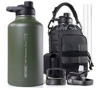 OneTigris Gourde en acier inoxydable, bouteille d'eau 2L haute capacité, bouteille de sport avec un bon effet isolant pour vélo, camping, yoga, salle de sport, airsoft, Vert OD, 64OZ