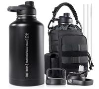OneTigris Gourde en acier inoxydable, bouteille d'eau 2L haute capacité, bouteille de sport avec un bon effet isolant pour vélo, camping, yoga, salle de sport, airsoft, Noir, 64OZ