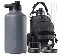 OneTigris Gourde en acier inoxydable, bouteille d'eau 2L haute capacité, bouteille de sport avec un bon effet isolant pour vélo, camping, yoga, salle de sport, airsoft, Gris, 64OZ