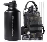 OneTigris Gourde en acier inoxydable, bouteille d'eau 2L haute capacité, bouteille de sport avec un bon effet isolant pour vélo, camping, yoga, salle de sport, airsoft, Camouflage Noir, 64OZ
