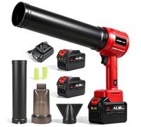 ONEVAN 21V Souffleur Turbo Jet&Aspirateur,1,27kg Force,pour Voiture,Feuille | débit 450m³/h, aspiration 45m/s, 4 soufflage/3 aspiration, 2x4,5Ah Batteries,écran LED, interrupteur verrouillable, 3 buses