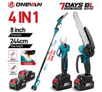 ONEVAN 5500W Scie à chaîne électrique sans balais 4-en-1 pour branches hautes et sécateur sans fil 8 pouces, outil de coupe d'arbres pour batterie Makita 2 Battery Set