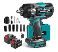 ONEVAN hocs sans fil, 1700 Nm, 1/2", avec 2 batteries et 6 douilles – Bleu, taille [indiquer la taille si connue]. Livré avec 2 batteries et accessoires