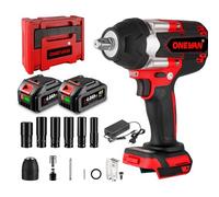 ONEVAN hocs Sans Fil 1000 Nm avec 2 Batteries 4,0 Ah hocs à Percussion Sans Balais 1/2 ynamométrique Électrique pour Réparation Auto, Échafaudage & Montage Lourd (Rouge)