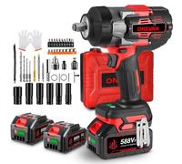 ONEVAN hocs sans fil, 2800 Nm, sans balais, 1/2 pouce, 2 batteries de 3,0 Ah, coffret d'accessoires comprenant 44 pièces, noir/rouge