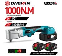 ONEVAN liquet électrique sans brosse 1/2 ''1000NM écrou de vis de retrait 4800 tr/min outil électrique de réparation de voiture pour Makita broche de batterie 18V 2 Battery EU Plug