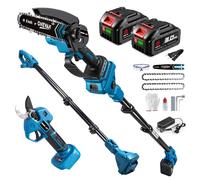 ONEVAN Élagueuse sur Perche et Sécateur 4 en 1, mit Télescopique 2m | Mini tronçonneuse 6" + sécateur 35 mm, orientable 180°, lame en acier SK5, écran LED, brushless, idéal pour les arbres hauts