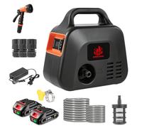 ONEVAN Pompe à Eau sur Batterie, 600L/h Pompe de Jardin sans Fil avec 2 Batteries de 2000 mAh, 2 Vitesses, Pompe arrosage électrique Inclus buse 7 en 1, Tuyau (Noir Foncé, Petit Format)