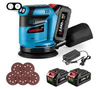 ONEVAN Ponceuse Excentrique Sans Fil 125mm avec 2 Batteries & 5 Papiers | 3 Vitesses 8000-12000 tr/min, Ponçage Rapide, Aspiration Efficace avec Sac, Pour le Ponçage du Bois, Métal et Vernis