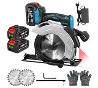 ONEVAN Scie Circulaire sans Fil avec Laser, 1200W Moteur Brushless, 60mm Profondeur, Coupe Inclinée 0-45°, 4000 tr/min, 2x Batteries 4.0Ah, pour Bois et Travaux Métalliques (Bleu)