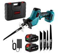 ONEVAN Scie Sabre sans Fil, 3100 SPM Scie Alternative Sans Balais, Max Course de 15 mm, Scie Egoîne Electrique Sans avec 2 batterie 3,0Ah, 4 lames, pour le Bois(255 mm)/Métal(130 mm)