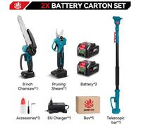 ONEVAN Set de tronçonneuse à chaîne électrique 8 pouces avec perche télescopique et sécateur pour jardin