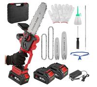 ONEVAN Tronçonneuse sans fil, 8 et 10 pouces, graissage automatique | Con 2x 3.0Ah batteries, diamètre de coupe 20cm, brushless vitesse de coupe de 10m/s, remplacement du guide-chaîne sans outil