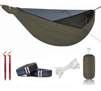 Onewind Hamac de camping de 3,4 m avec moustiquaire et structure Ridgeline, hamac double léger et portable avec sangles d'arbre de 3,7 m, idéal pour le camping, la randonnée, la randonnée, OD vert