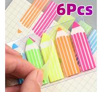 Onglets d'indexation de notes autocollantes en forme de crayon coloré, marqueurs de page auto-adhésifs pour le marquage, l'organisation, idéaux pour le bureau 6Pcs