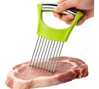 Onion Slicer Tool - Stainless Steel Tines, Anti-Slip Ergonomic Comfort Grip, Multifunctional Odor-Free Guide, Heavy-Duty Prong Geometry | Manual Food Slicer Holder For Tomatoes Veggie Meat Steak