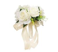 OnIUeZky Bouquet de mariée Bouquet de Mariage mariée Tenant Un Fleur Fleur Rose Artificielle avec Ruban pour l'approvisionnement Mariage Blanc