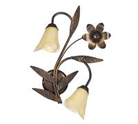 ONLI - Applique murale 2 bras en métal marron avec nuances dorées et verres couleur ambre