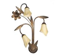 ONLI - Applique murale 3 bras en métal marron avec nuances dorées et verres couleur ambre