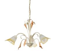 ONLI - Lustre 3 bras en métal ivoire avec nuances dorées. Verres blancs nuancés ambre