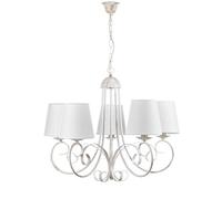 ONLI - Lustre Pompei 5 Bras en Métal Blanc Effet Vieilli avec Abat-jours en Tissu Blancs