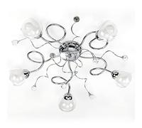 onli plafonnier 5 lumières en métal chromé brillant avec boules de cristal. Vitres blancs et transparents, chrome