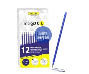 ONLINE 12x recharge pour stylo gel effaçable, compatible avec Legami, couleur bleu, pointe moyenne 0,7 mm, encre gel thermosensible, rechargeable