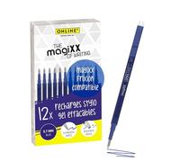 ONLINE 12x recharge roller effaçable bleu, compatible avec magiXX et recharge stylo Frixion etc., pour stylos à encre gel effaçables, pointe moyenne, rechargeable