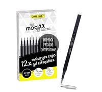 ONLINE 12x recharge roller effaçable noir, compatible avec Online magiXX, Frixion etc., pour stylos à encre gel effaçables, pointe moyenne, rechargeable