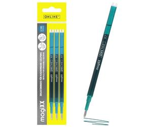Online 3x recharge roller effaçable turquoise, compatible magiXX, Frixion etc., pour stylos à encre gel effaçables, pointe moyenne, rechargeable
