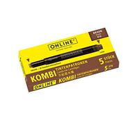 ONLINE 5x Recharges d'encre pour stylos-plumes I compatible avec LAMY, Pelikan etc I encre marron I cartouches d'encre universelles pour stylo à plume et roller à cartouches, non effaçable
