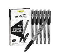 Online 6x stylo roller effaçable, encre gel noir magiXX Classic, ergonomique avec partie soft grip, rechargeable, ideal pour enfants et pour l'école, pointe moyenne