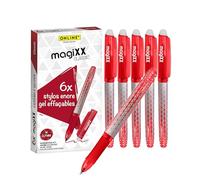 Online 6x stylo roller effaçable, encre gel rouge magiXX Classic, ergonomique avec partie soft grip, rechargeable, ideal pour enfants et pour l'école, pointe moyenne