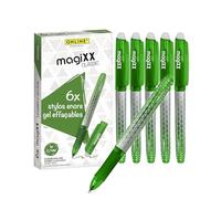 Online 6x stylo roller effaçable, encre gel vert magiXX Classic, ergonomique avec partie soft grip, rechargeable, ideal pour enfants et pour l'école, pointe moyenne