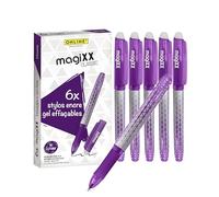 Online 6x stylo roller effaçable, encre gel violet, ergonomique avec partie soft grip, rechargeable, ideal pour enfants et pour l'école, pointe moyenne