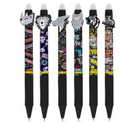 Online 6x stylo roller effaçable set animaux en colère, encre gel bleu magiXX Fun, ergonomique avec partie soft grip, rechargeable, ideal pour enfants et pour l'école, pointe moyenne