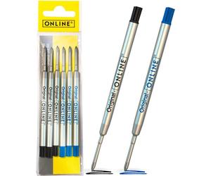 ONLINE® 70037 Recharges de stylos à bille M 3 pcs. noir, 3 pcs. bleu, 6 pcs.