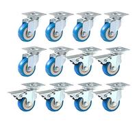 Online Best Service Lot de 12 plaques pivotantes à roulettes sur roues en polyuréthane bleu PU (6 pièces sans frein + 6 pièces avec frein)