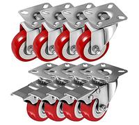 Online Best Service Lot de 8 roulettes pivotantes à plaque pivotante sur roues en polyuréthane rouge (combo)