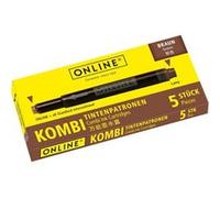 ONLINE 5x Recharges d'encre pour stylos-plumes I compatible avec LAMY, Pelikan etc I encre marron I cartouches d'encre universelles pour stylo à plume et roller à cartouches, non effaçable