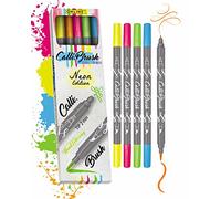 Online Parure Calli.Brush Neon, set de 5 stylos feutre calligraphie avec deux côtés (côté calligraphie de 2 mm et côté pinceau flexible) pour handlettering/bullet journaling/écriture créative