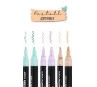Online parure de 6 marquers acryliques pastel, couleur beige, turquoise, lavande, stylos pour papier, boir, verre, plastique etc., feutres à peinture handlettering, pointes marquer fin et large